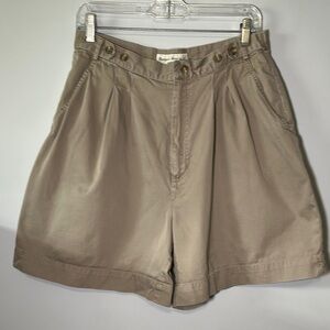 Banana Republic Khaki High-Waist Pleated Cotton Shorts